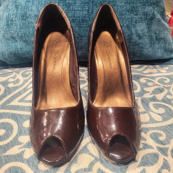 CL Laundry Brown Patent Peep Toe Stiletto Heels - Size 7 - Picture 5 of 7